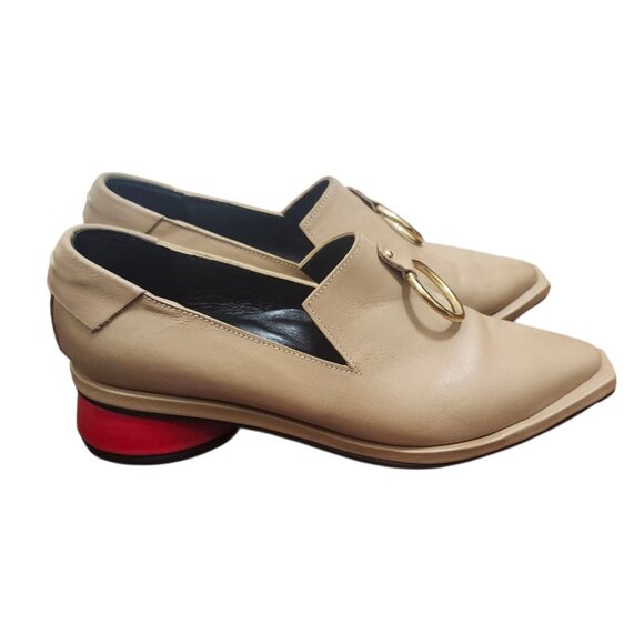 REIKE NEN Ring Detail Square Toe Loafer Leather Red Heel Beige Tan EU 36 - Picture 5 of 12